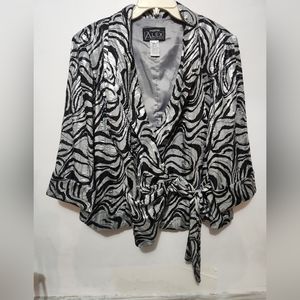 Alex Evenings Womens Dressy Jacket Blazer black cream side tie size 2X